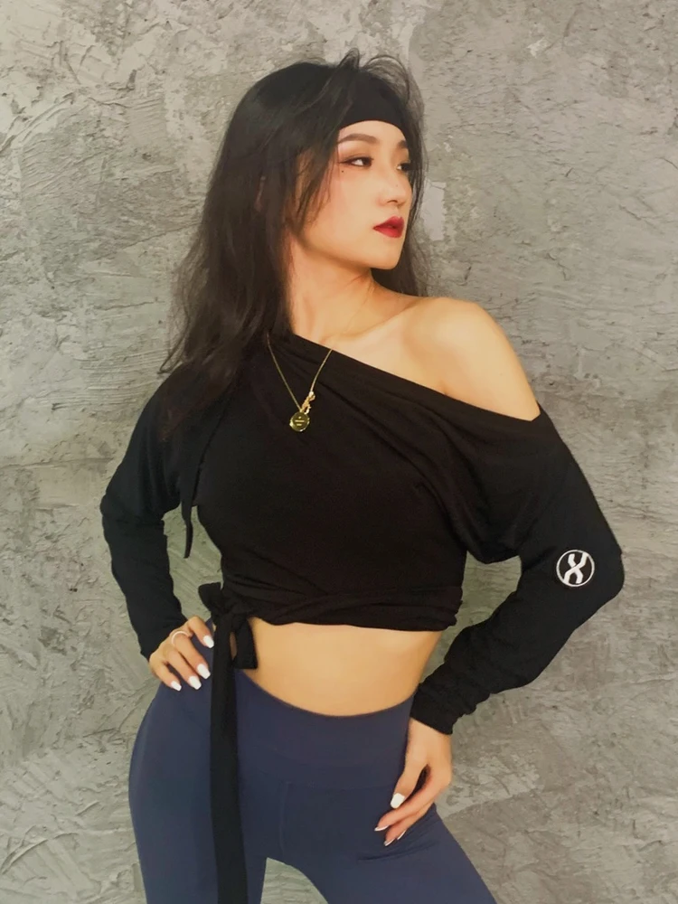 Топ женский для латиноамериканских танцев с длинными рукавами и косым плечом