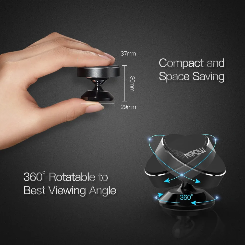 Mpow CA117 Metal Phone Holder Universal Car Mini Dashboard Mount Magnetic Round Stand |