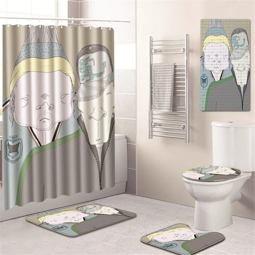 

Shower Curtain Bathroom Mat Toilet Cover Mat Absorbent Non-Slip Home Mat Kitchen Pad Five-Piece Carpet bathroom decoration