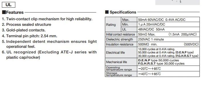 ATE2G-2M3-10 Япония 6-pin-код 3 передач двусторонние левые и правые self-Сброс тумблер