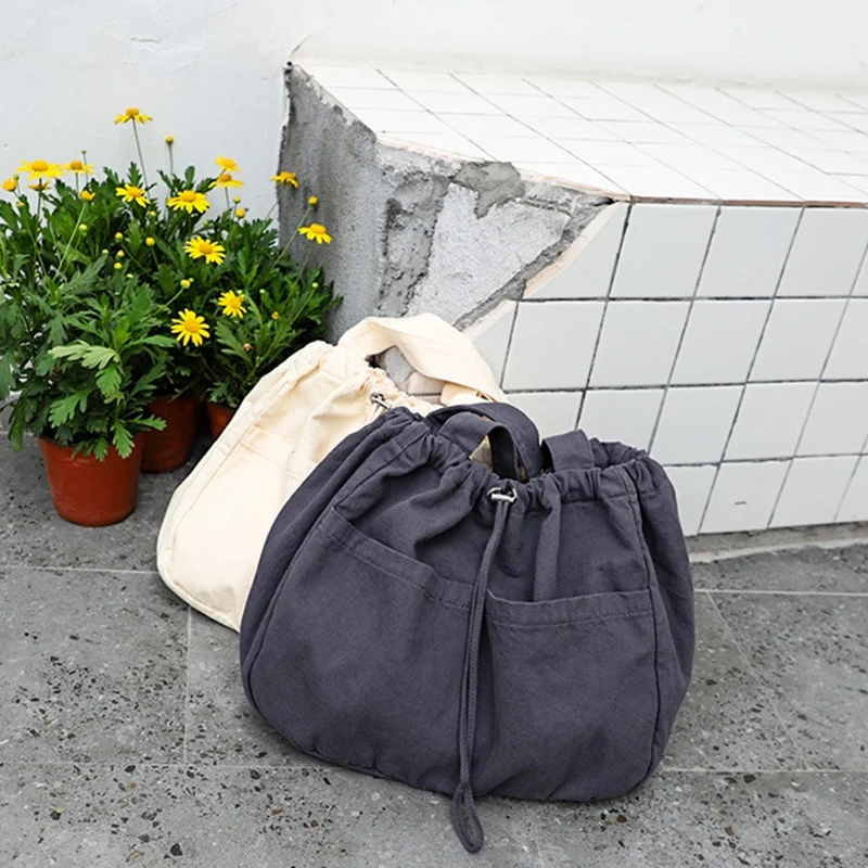 

New Women's Handbag Washable Canvas Bag Simple Shoulder Bag Messenger Bag Drawstring Shopping Bag