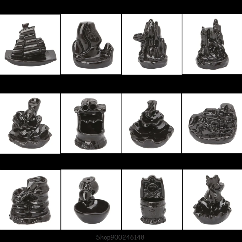 

12 Styles Tower Incense Ceramic Burner Fragrance Holder Backflow Censer Creative Aromatherapy Smoke Reflux Incense Stick Incense