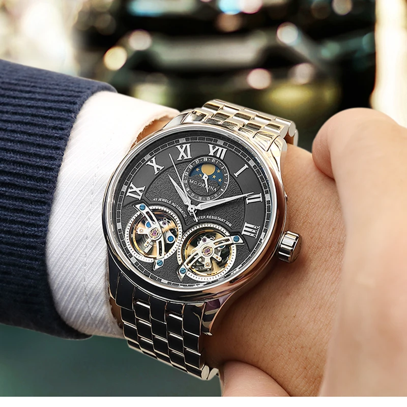 Мужские автоматические часы Montre Homme стильные деловые из нержавеющей стали с