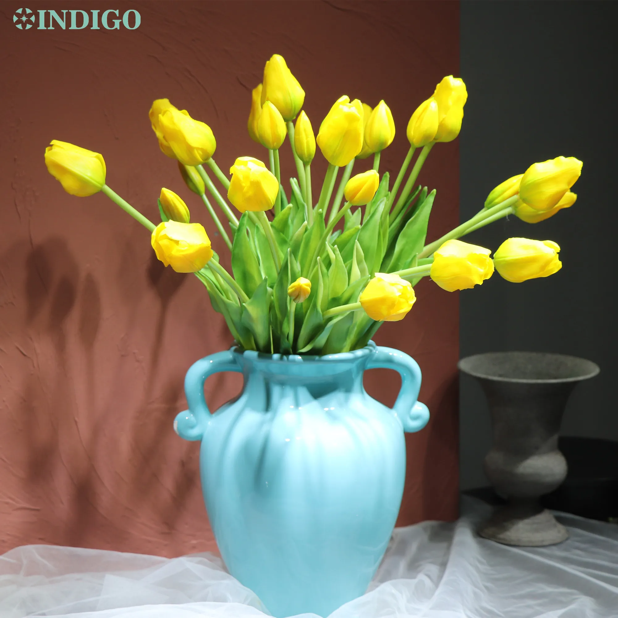 

Yellow Tulip (3 Flowers+2 bud) Bouquet Real Touch Silicone Tulip High Quality Office Table Decoration Artificial Flower - INDIGO