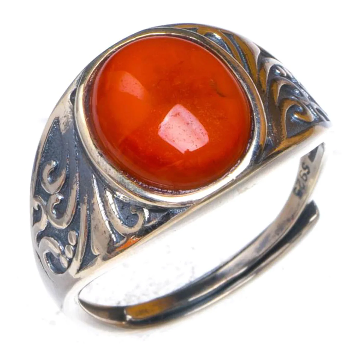 

Открытое кольцо из серебра 925 пробы с натуральным красным агатом Nanjiang ручной работы 7,5 D1090