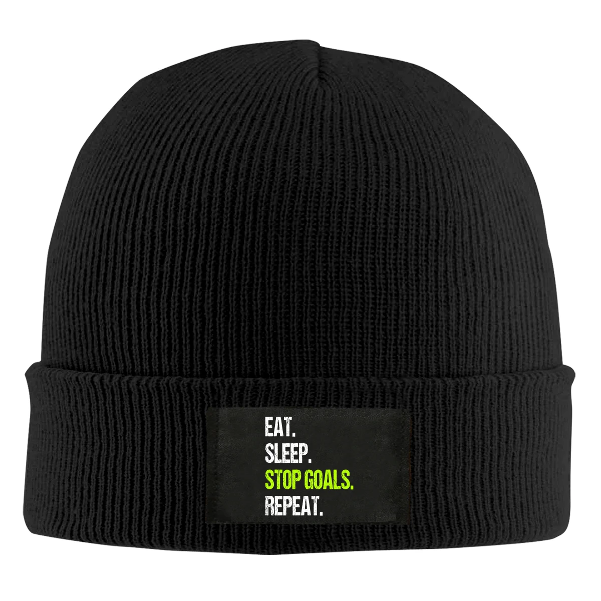 

Eat Sleep Stop Goals Repeat Beanie Hats For Men Women With Designs Winter Slouchy Knit Skull Cap