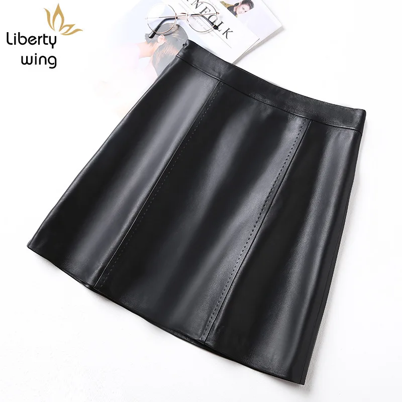 Женская короткая юбка из натуральной кожи элегантная облегающая юбка-трапеция с