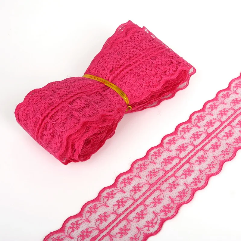 fuchsia 5 ярдов(4,5 метров) 4,5 см ширина смешанные цвета Цветочная вышивка кружевная ткань отделка ленты Сделай Сам шитье ручной работы вечерние украшения в подарок - Цвет: fuchsia