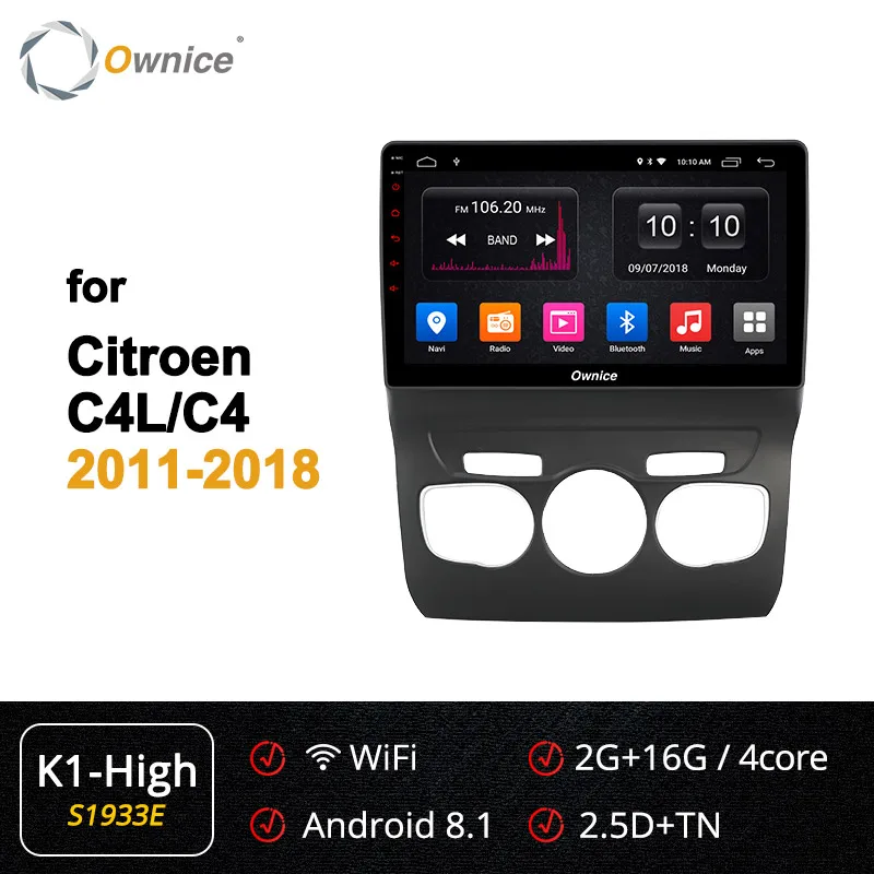Ownice K1 K2 K3 K5 K6 Android 9,0 навигационный плеер для Citroen C4 C4L 2011- Восьмиядерный автомобильный DVD радио головное устройство Bluetooth 4G - Цвет: S1933 K1-High