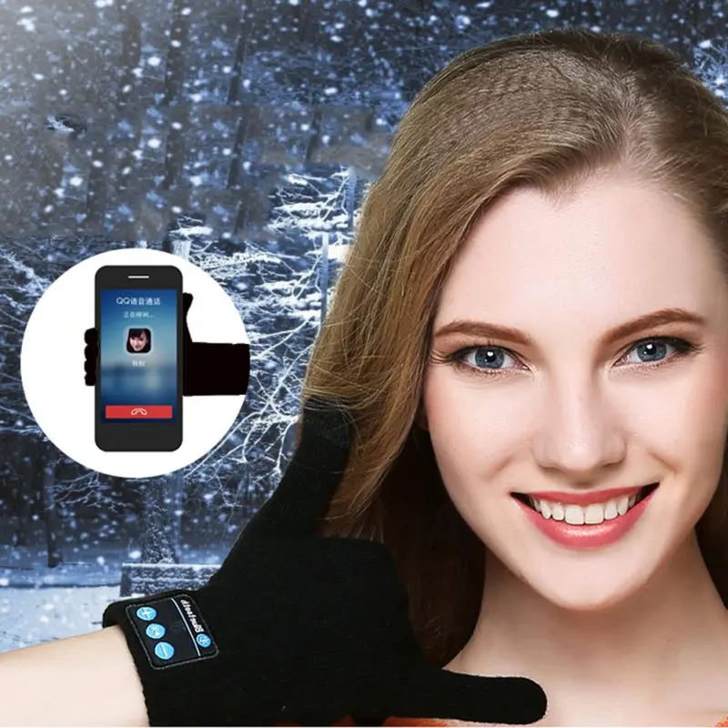 Женские перчатки с Bluetooth зимние вязаные варежки на мобильный телефон накладки
