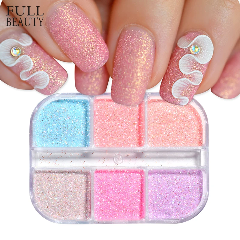 6 сеток светящийся порошок русалки для ногтей пигмент Сахарное покрытие светится