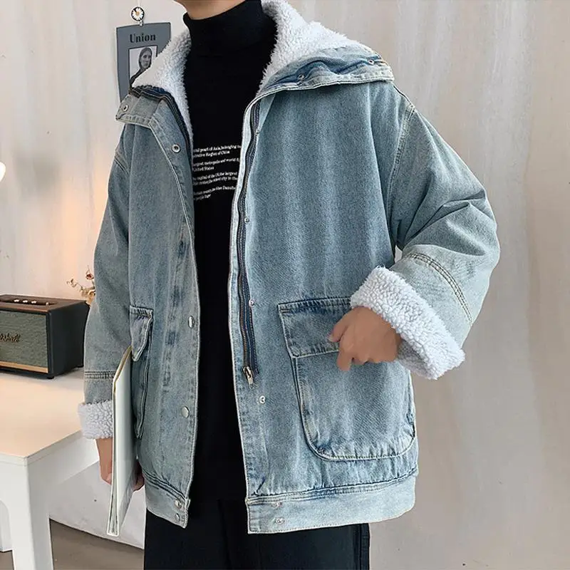 Зимнее пальто из ягненка Мужская трендовая куртка с бархатной подкладкой хлопка