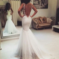 sexy backless ivory lace mermaid spaghetti strap beaded real bridal gown robe de casamento 2018 mother of the bride dresses
