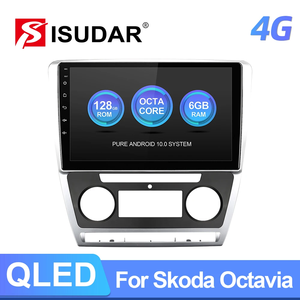 ISUDAR T72 QLED Android 10 радио для Skoda Octavia A5 2009 2010 2012 2013 GPS автомобильный мультимедиа ОЗУ 6 ГБ