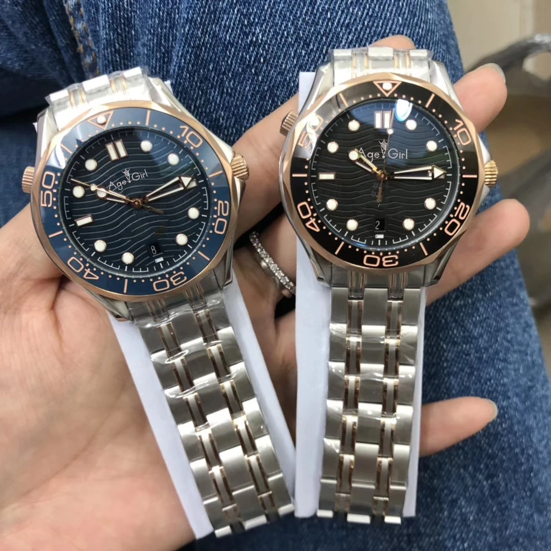 

Classic New Men Automatic Mechanical Watch Silver Rose Gold Black Blue James Bond 007 Ceramic Bezel Sapphire See Through