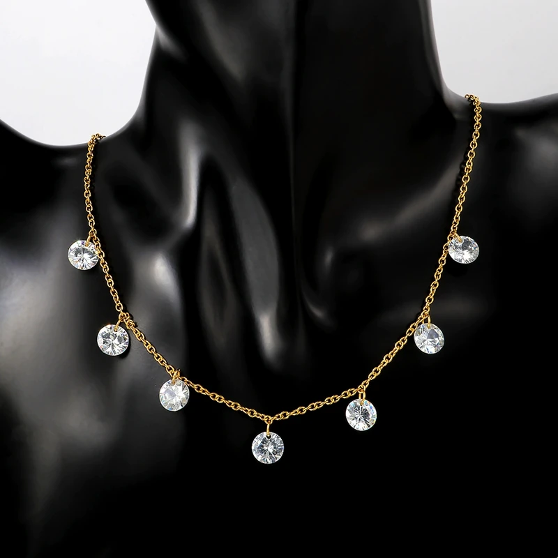 

Fashion Simple Crystal Pendant Necklace For Women Jewelry Trendy Tassel Female Party Girl Street Wear Necklace