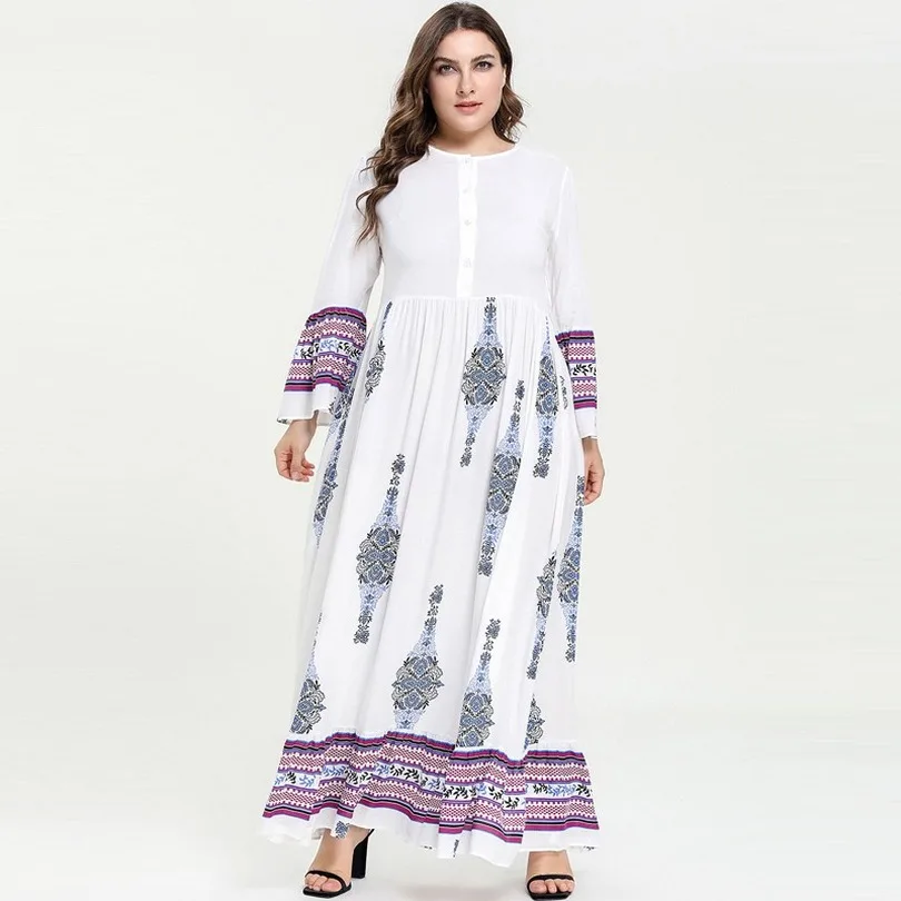 2019 плюс Размеры этнический принт Абая для мусульман при грудном вскармливании