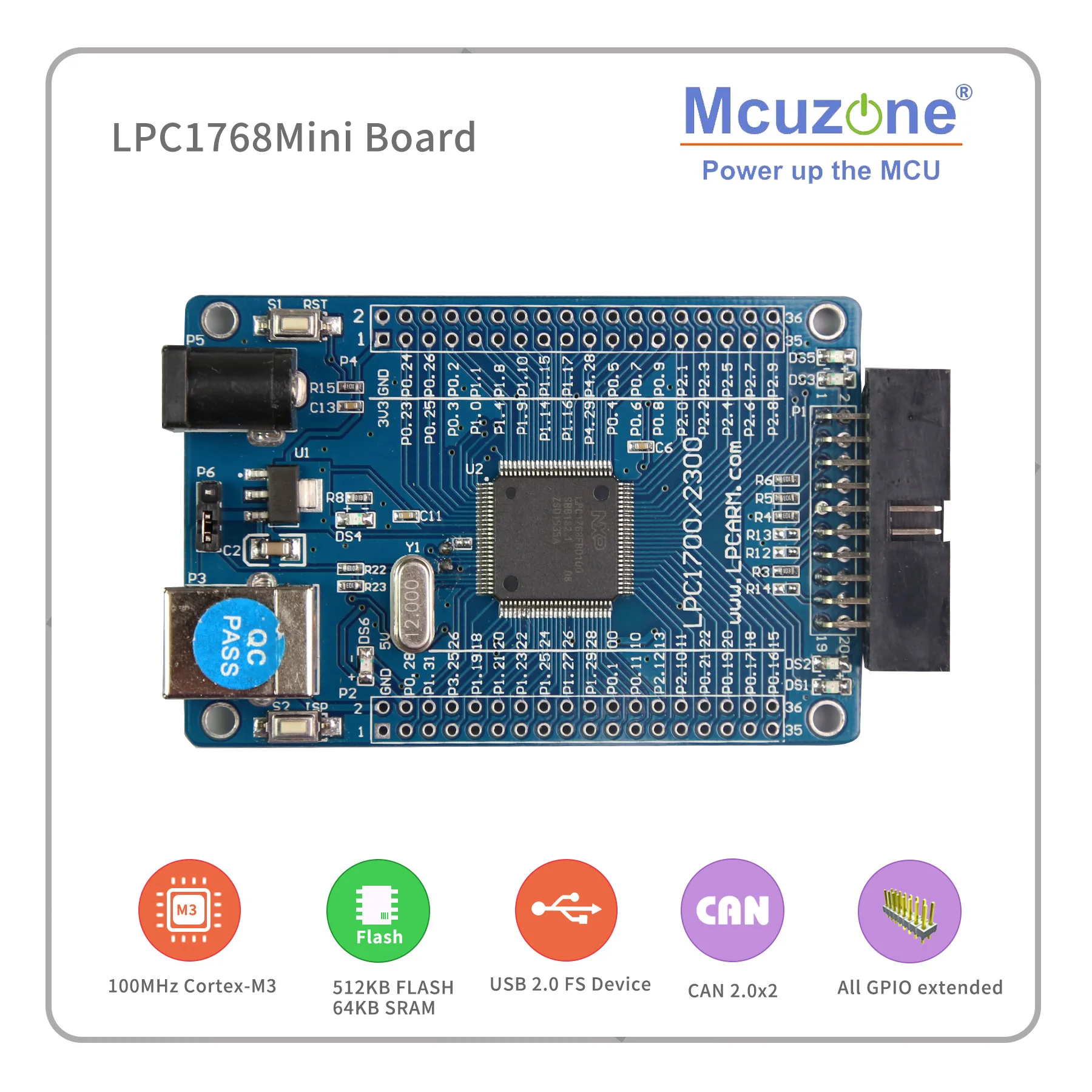 LPC1768 мини плата 100 МГц Cortex-M3, USB, EMAC, UART, SPI, igc, ADC, DAC, SD NXP GPIO CAN