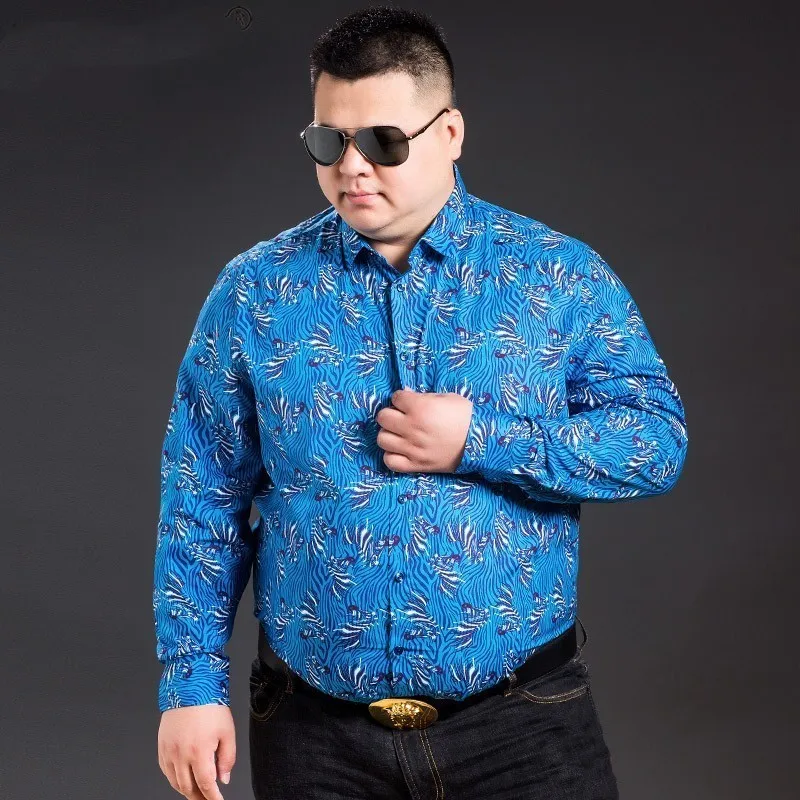 Размера плюс 8XL 7XL Длинные рукава 100% хлопок легкий уход свободный покрой деловая