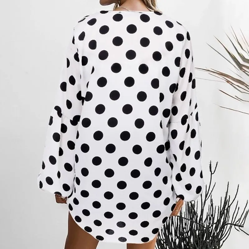 XXL женская Свободная рубашка осень-весна топы с длинным рукавом в горошек