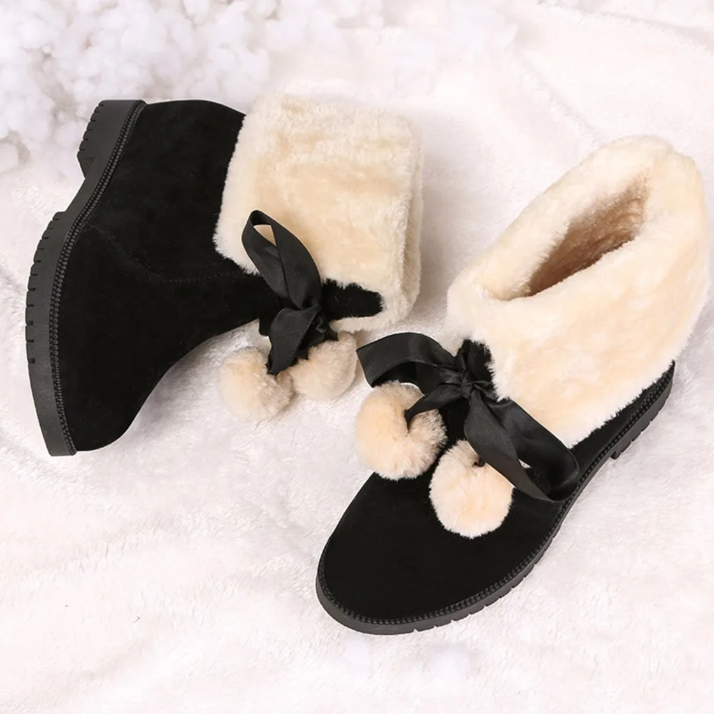

warm fur plush Insole Winter Boots for Women's Lace-Up Ankle Bare Boots Square Heel Casual Short Tube Warmer Hiking Snow Boots