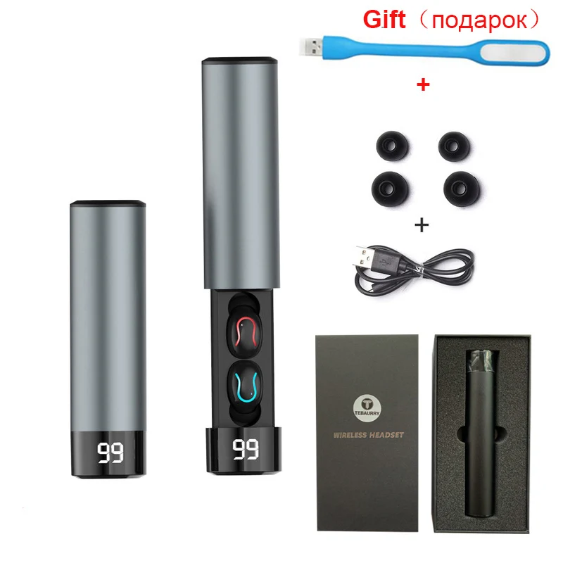 Gray with package TWS Bluetooth наушники, беспроводные наушники 6D, стерео беспроводные наушники, мини наушники с микрофоном, 2600 мАч, зарядное устройство, Дополнительный внешний аккумулятор - Цвет: Gray with package