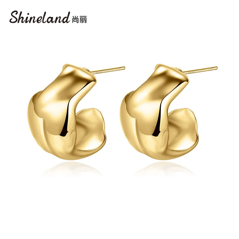 

Shineland 2021New Gold Color Stud Earrings For Women Irregular Geometric Punk Metal Brincos Statement Jewelry Bijoux Party Gift