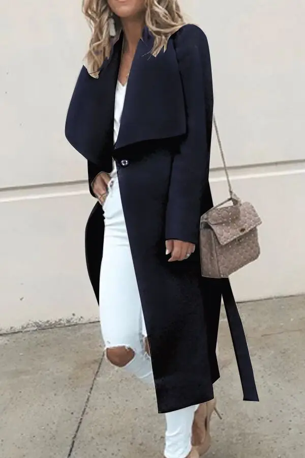 

European and American Loose Autumn and Winter Long-sleeved Large Lapel Woolen Coat Long Coat Women's Clothing