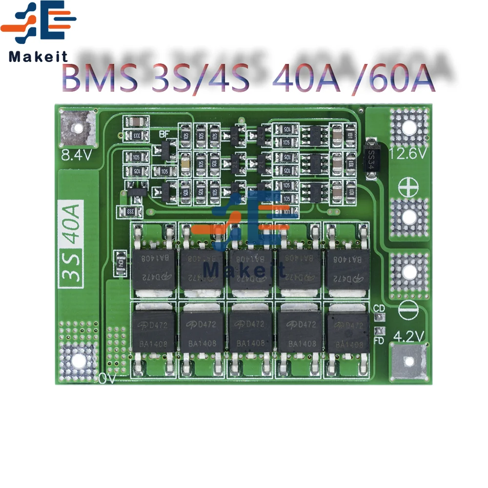 Защитная плата BMS 3S/4S 12 В/24 В для зарядного устройства литий ионных батарей 18650