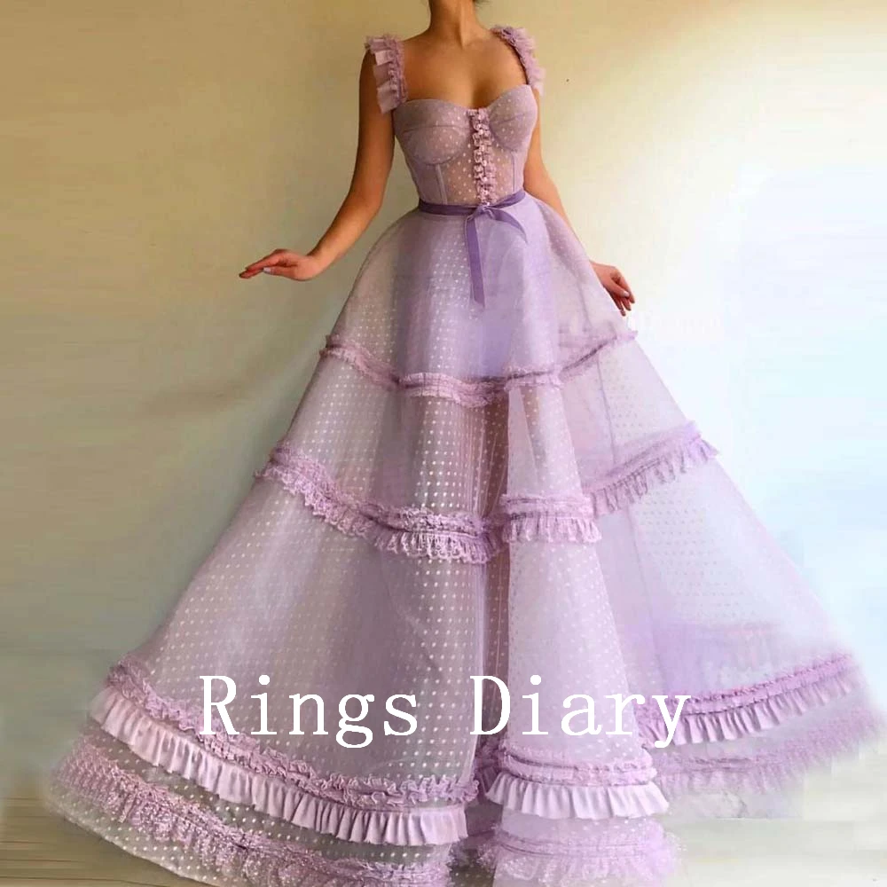 Сиреневое мусульманское вечернее платье милое из фатина на тонких бретельках