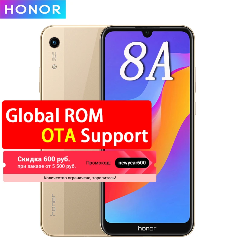 Смартфон Honor 8A, 2 ГБ/3 ГБ ОЗУ, 32 ГБ/64 Гб ПЗУ, Android 9,0, Восьмиядерный, Face ID, 6,09 '', Fullview, 1560X720, 4G, LTE, Ce, ll