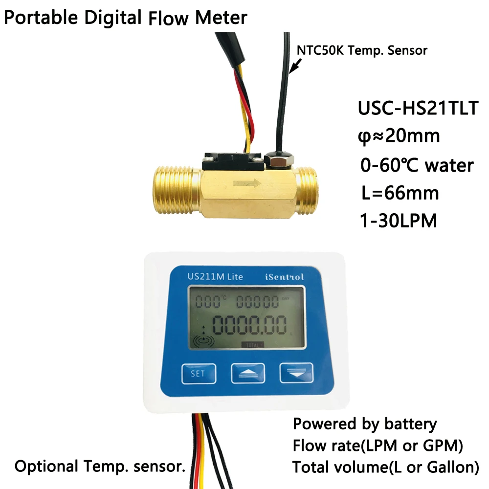 US211M Lite Digital Flow Meter USC-HS21TL 1-30L/min 5V Reader Compatible with all our flow sensor temperature | Инструменты