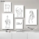 Привлекательная Женская Картина на холсте Черно-белая линия рисунок художественный принт женский постер для боди-арта цитаты настенные картины декор для гостиной
