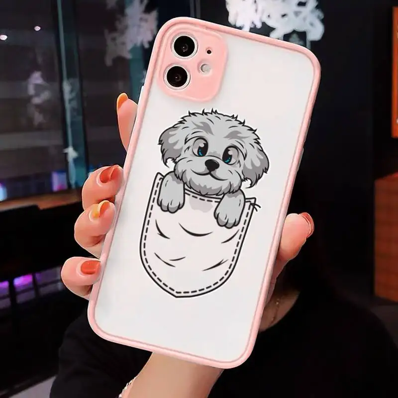 

Cute Dog Cartoon Pink Phone Cases Matte Transparent For iPhone 12 Mini 11 Pro XR XS Max 7 8 Plus