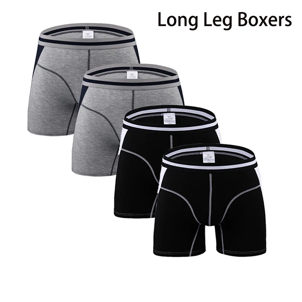 2 Black 2 Gray Long 4 шт./лот, удобные, длинные, короткие, мужские шорты-боксеры, мужские трусы, u-выпуклые, мужское нижнее белье, Cueca Masculina M, L, XL, 2XL, 3XL - Цвет: 2 Black 2 Gray Long