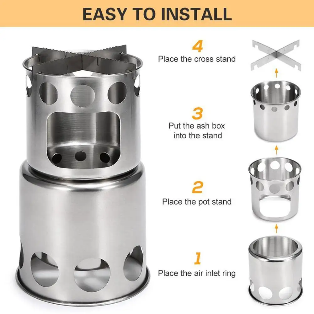 

Hardened Steel Portable Camping Stove Firewood Stove Baking Kitchen Stove Cooking Picnic Camping Stove Outdoor G5L0