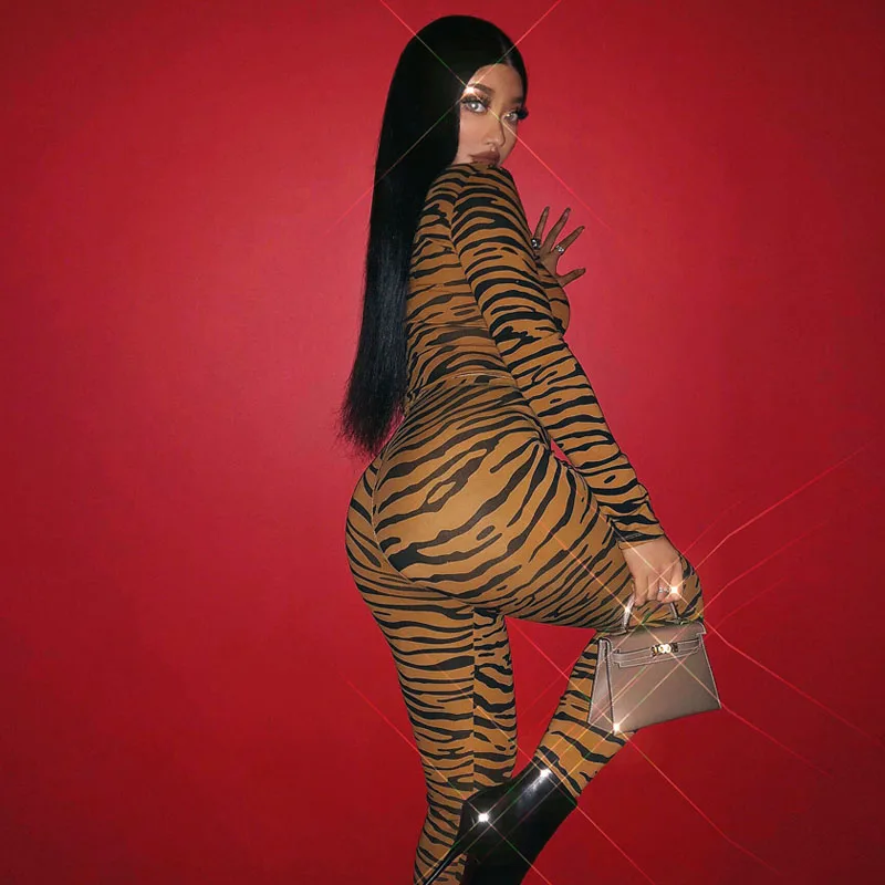 Европейский и американский стиль высокая эластичность принт тигра круглый вырез