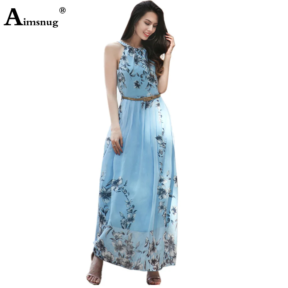 Летние платья Женское Платье макси с лямкой на шее повседневное праздвечерние