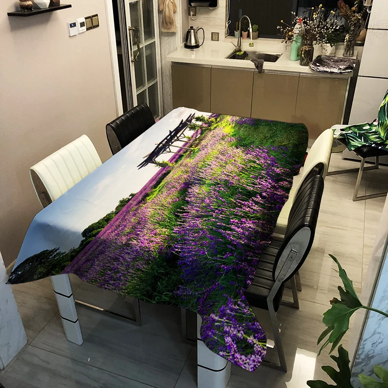 

Printed color lavender garden washable decorative household waterproof tablecloth