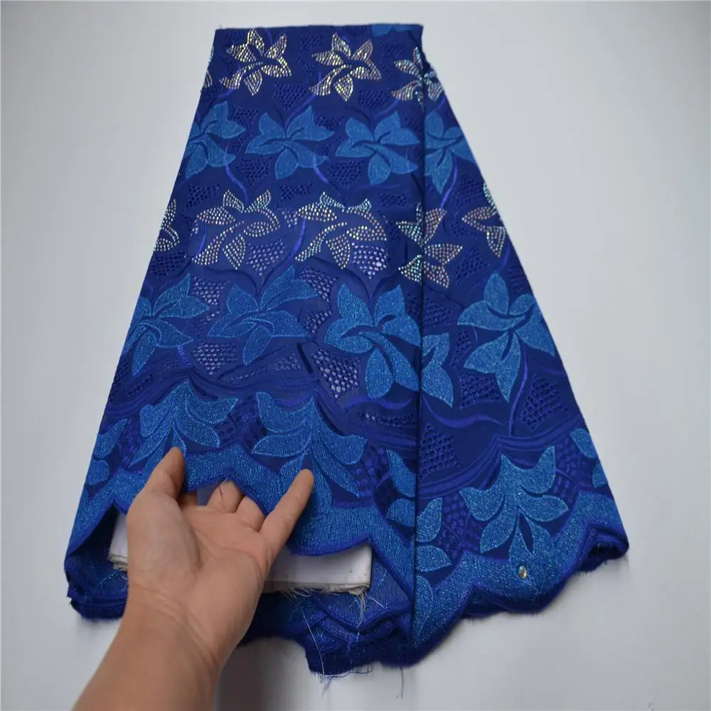 Королевский синий африканский кружевной материал высокого качества вышитые