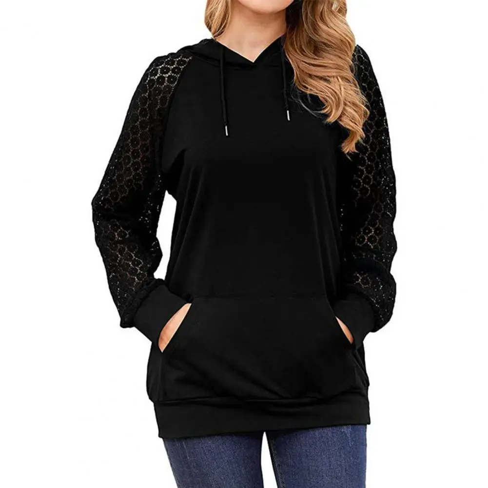 

Lady Shirt Trendy Quick Dry Lace Sleeve Spring Hoodie Hat Soft Women Top