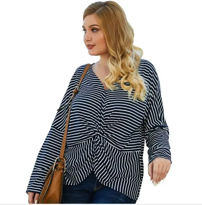 

Женская хлопковая футболка в полоску, с длинным рукавом и глубоким V-образным вырезом