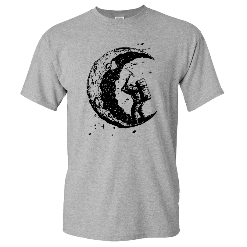 

2020 Summer Solid Color Funny digging the Moon Pattern Print Streetwear Men Women Sport Casual Cotton Shirt