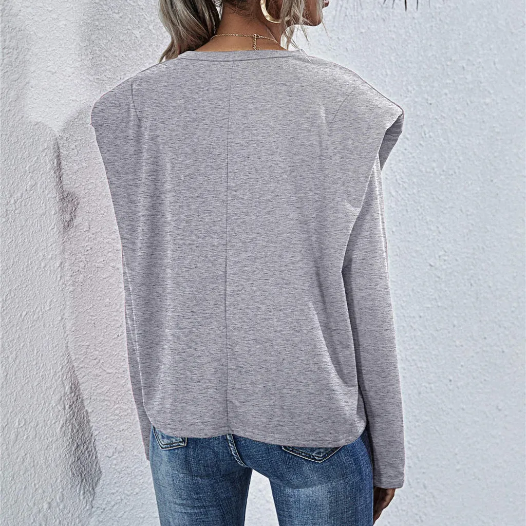 

FREE OSTRICH Women Leisure Oversized Sweatshirt Round Neck Long-Sleeve Shoulder Pads Casual Loose Sweater Pullover Outwear