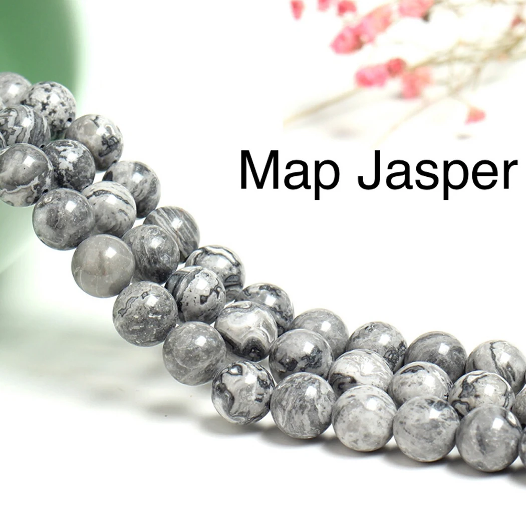 

Natural Map Jasper Stone 4-12mm round Gemstone beads for 925 sterling silver Jewelry Making Necklace Bracelet 15inch ICNWAY