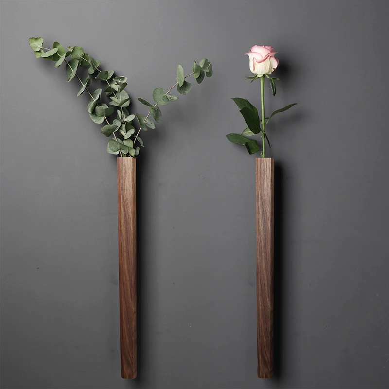 

Flower Arrangement Vase Japanese Style Wall Hanging Vase Flower Hydroponic Bottle Rack Black Walnut Solid Wood