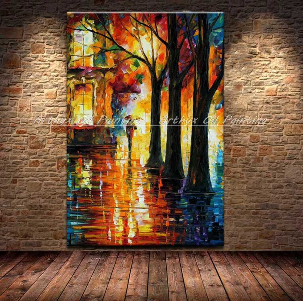 Ручная роспись палитра нож для дождливой ночи одинокие под зонтиками