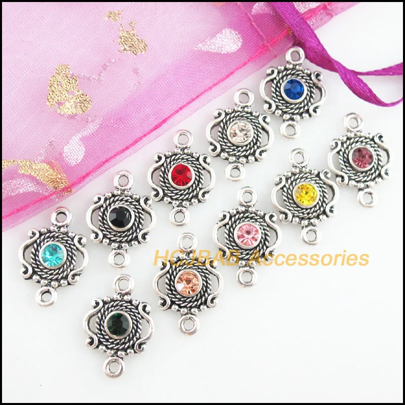 20 шт. Тибетский Серебряный тон Ретро Корона смешанный Кристалл