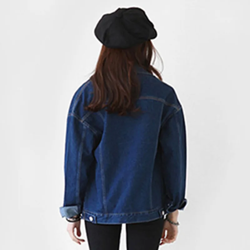 Женская Повседневная джинсовая куртка синяя черная свободная однобортная с