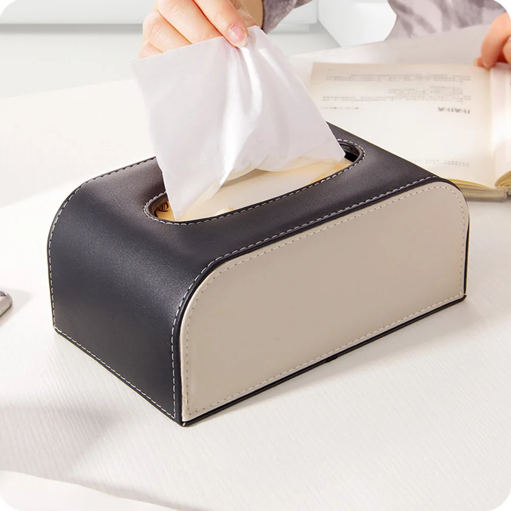 

European-style Simple Leather Tissue Box Household Living Room Coffee Table Light Luxury Paper Box Toilet Roll Paper Storage Box